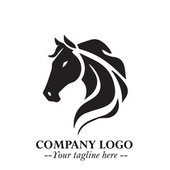 Elegant Head of Horse Logo in Black on White Background with Minimalist and Powerful Design