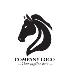 Elegant Head of Horse Logo in Black on White Background with Minimalist and Powerful Design