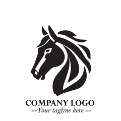 Elegant Head of Horse Logo in Black on White Background with Minimalist and Powerful Design