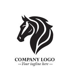 Elegant Head of Horse Logo in Black on White Background with Minimalist and Powerful Design