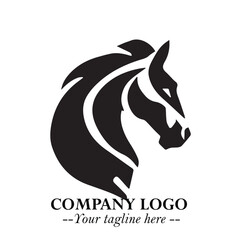 Elegant Head of Horse Logo in Black on White Background with Minimalist and Powerful Design