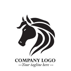 Elegant Head of Horse Logo in Black on White Background with Minimalist and Powerful Design