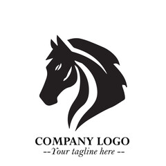 Elegant Head of Horse Logo in Black on White Background with Minimalist and Powerful Design
