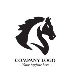 Elegant Head of Horse Logo in Black on White Background with Minimalist and Powerful Design