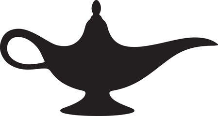 Arabic Genie Lamp Black Silhouette Vector, Magic Aladdin Lamp Art & Oriental Design