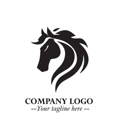 Elegant Head of Horse Logo in Black on White Background with Minimalist and Powerful Design