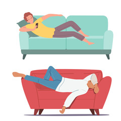 People Relaxing on Sofa Set Illustration