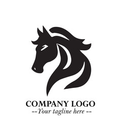 Elegant Head of Horse Logo in Black on White Background with Minimalist and Powerful Design