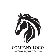 Elegant Head of Horse Logo in Black on White Background with Minimalist and Powerful Design
