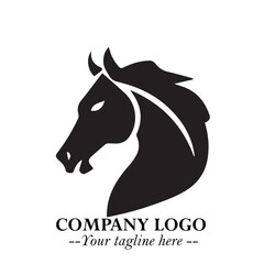 Elegant Head of Horse Logo in Black on White Background with Minimalist and Powerful Design