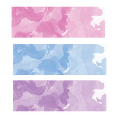 Watercolor Banner Set Vector with Pink, Blue, and Purple Textures