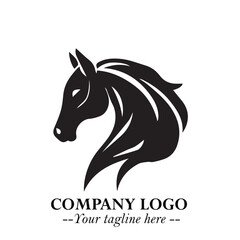 Elegant Head of Horse Logo in Black on White Background with Minimalist and Powerful Design