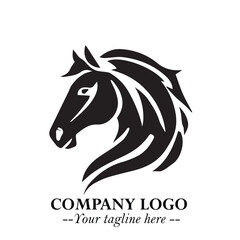 Elegant Head of Horse Logo in Black on White Background with Minimalist and Powerful Design