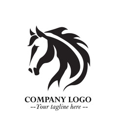 Elegant Head of Horse Logo in Black on White Background with Minimalist and Powerful Design
