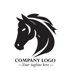 Elegant Head of Horse Logo in Black on White Background with Minimalist and Powerful Design