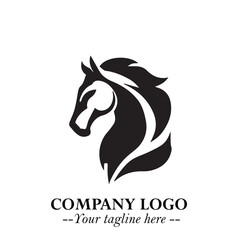 Elegant Head of Horse Logo in Black on White Background with Minimalist and Powerful Design