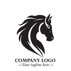 Elegant Head of Horse Logo in Black on White Background with Minimalist and Powerful Design