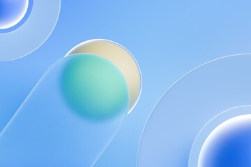 Matte Glass Yellow Circle 3D on Blue Birch Background for Interface