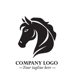 Elegant Head of Horse Logo in Black on White Background with Minimalist and Powerful Design