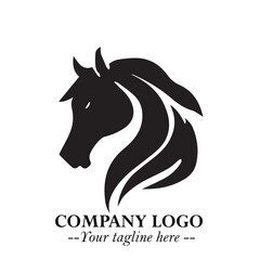 Elegant Head of Horse Logo in Black on White Background with Minimalist and Powerful Design