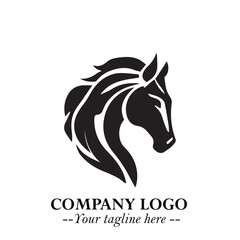 Elegant Head of Horse Logo in Black on White Background with Minimalist and Powerful Design