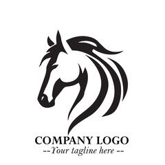 Elegant Head of Horse Logo in Black on White Background with Minimalist and Powerful Design