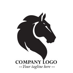 Elegant Head of Horse Logo in Black on White Background with Minimalist and Powerful Design