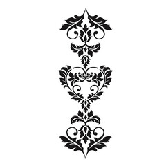 Ornamental Floral Design A classic black and white floral design element featuring elegant, curved leaves and intricate detailing. Perfect for use in decorative borders, logos
