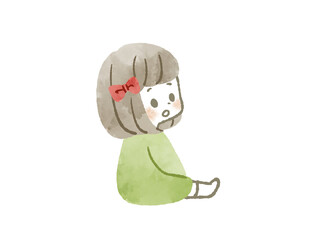 座っている女の子-水彩