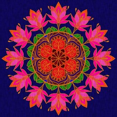 Mandala Flower Pattern with Lotus Petals on Dark Blue Background – Symmetrical Spiritual Design for Meditation, Culture, and Graphic Art