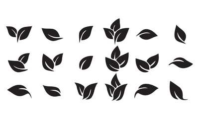 Black silhouettes and icons of leaves and plants in a nature vector set