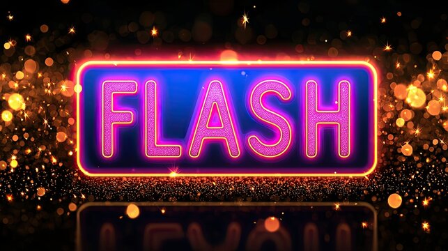 Vibrant neon flash sign with colorful bokeh lights, perfect for attracting attention and adding energy to your project.