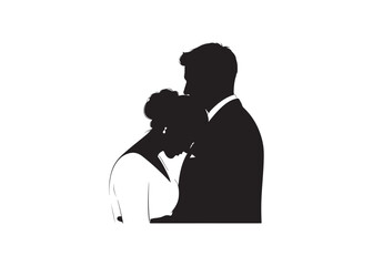 Vector art of silhouette of a bride leaning on the groom