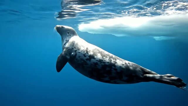Swimming Grey Seal Underwater Near Ice Floe Arctic Habitat