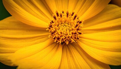 Extreme Close up of a Vibrant Yellow Flower with Intricate Details and Soft Petals Bathed in Natural Light