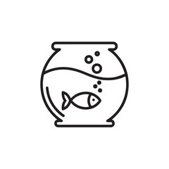 Vector art of black and white icon of a fish swimming in a fishbowl with bubbles