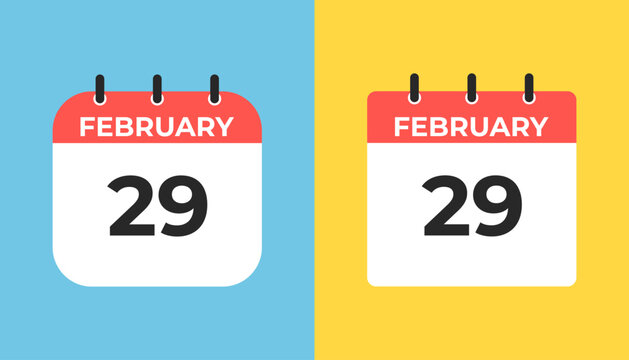 This icon shows two side-by-side calendar pages, each displaying February 29. The first is on a blue background and the second is on a yellow background. It symbolizes a Leap Day.