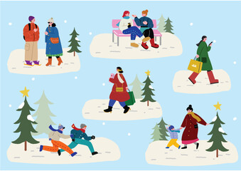 冬の人々と街並み