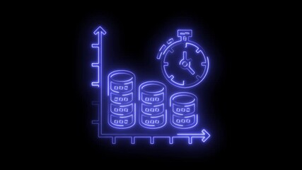 Neon style increasing money graph with time symbol on black background animation - Powered by Adobe