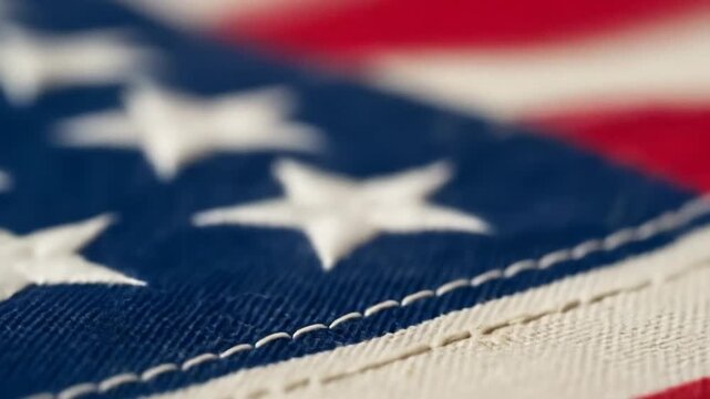 Macro Close-Up of American Flag Emphasizing Patriotism and National Pride