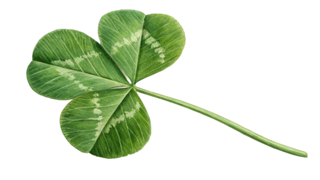A single green clover leaf isolated on transparent background