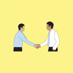 Fototapeta premium Business office workers handshake vector illustration. People shaking hands on agreement and business deal.