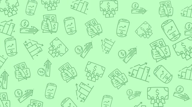 Doodle money pattern with finance icons illustration ideal for financial websites, blogs, social media, presentations, and marketing materials