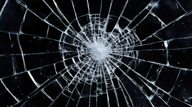 Cracked glass pattern on a black background. Broken screen mockup background illustration.