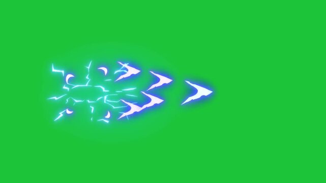 Animated electric lightning burst on green screen. Blue and white energy streaks. Perfect for action, gaming, or fantasy VFX