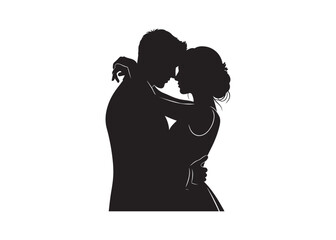 Vector art of silhouette of a loving couple embracing