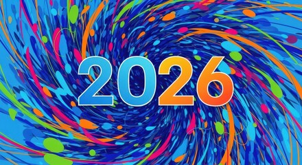 Colorful swirl background with 2026 text for new year or event celebration
