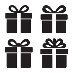 Gift Box Vector Icons: Set of Four Presents with Bows and Ribbons