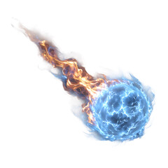 Blue and orange fireball, a magical energy spell. Abstract meteor or comet special effect isolated on black for VFX and game design.