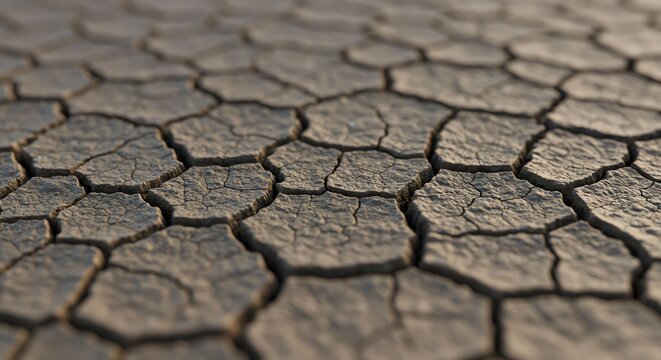 Dry Cracked Earth Surface in Arid Environment with Parched Texture